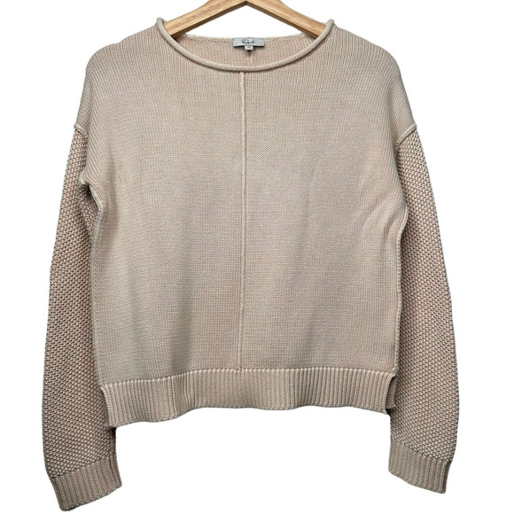 Rails Womens Sweater Size XS Blush Pink Contrast Cable Knit Boxy Fit Reverse Hem - Picture 1 of 16